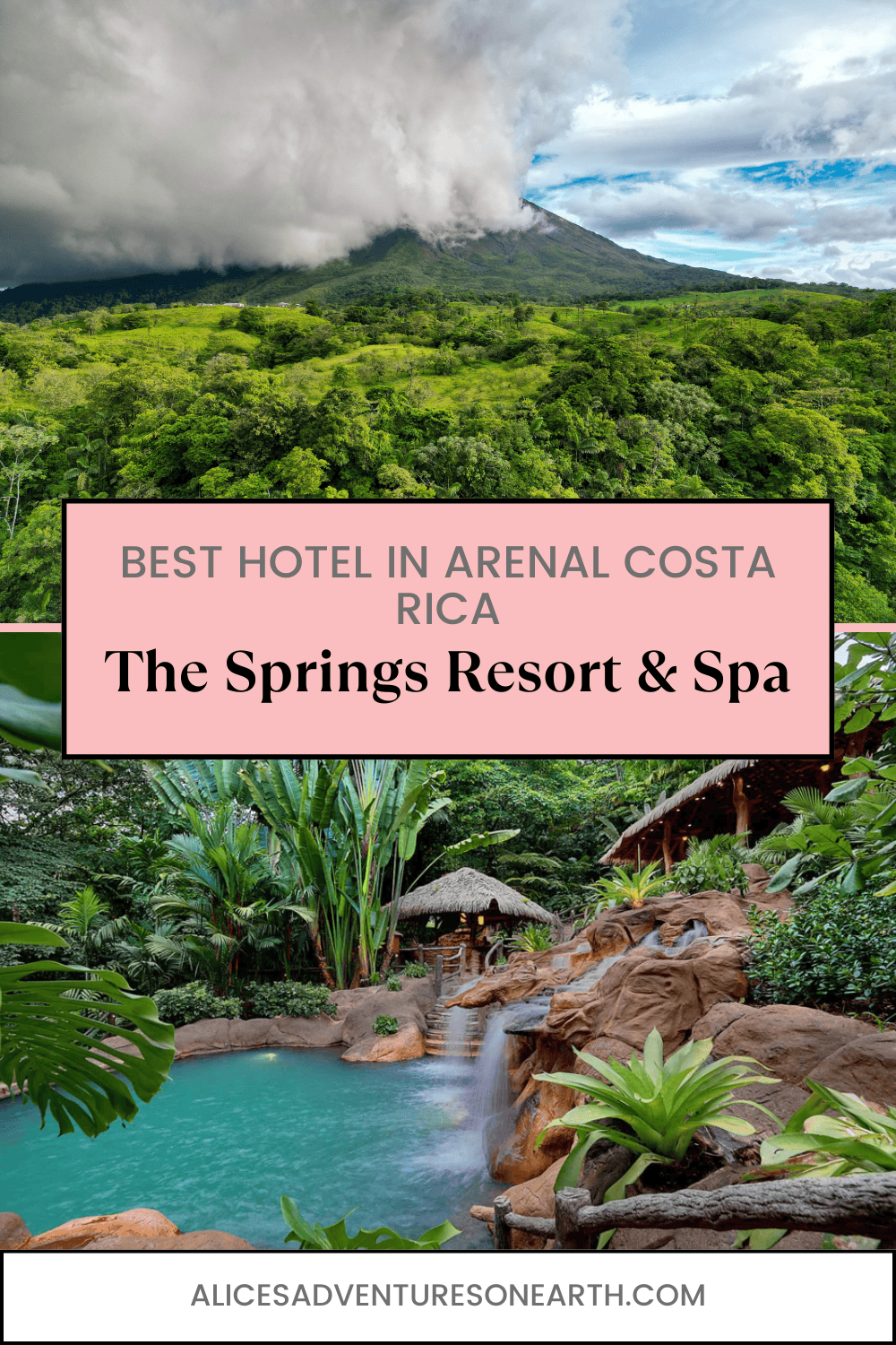 Best place to stay in Arenal Costa Rica, the Springs Resort and Spa, with its own hot spring fed waters, multiple pools and jungle vibes. Guests will love this all inclusive style hotel not far from downtown. 