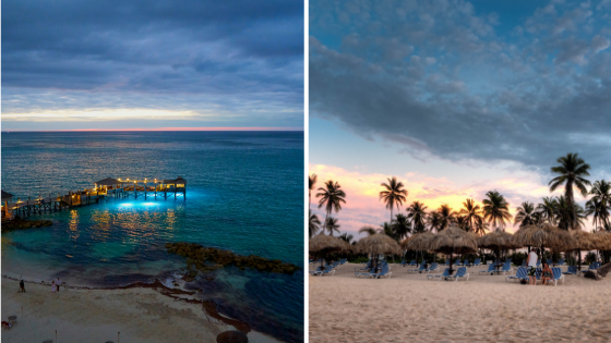 Two images of beaches in the Caribbean