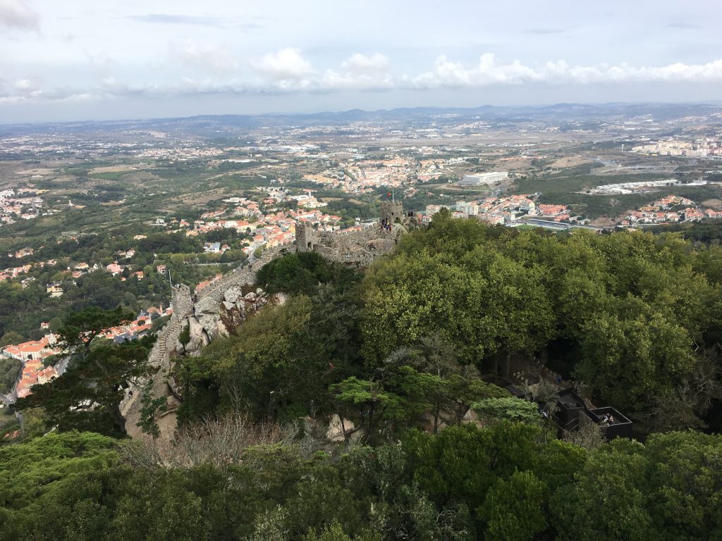 Looking down over the Castle of the Moors in Sintra Portugal