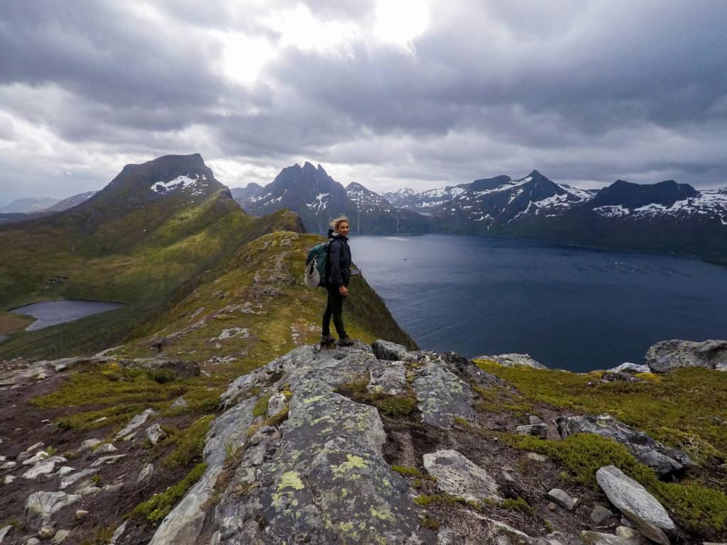 Hiking Segla as a storm rolls in, Norway