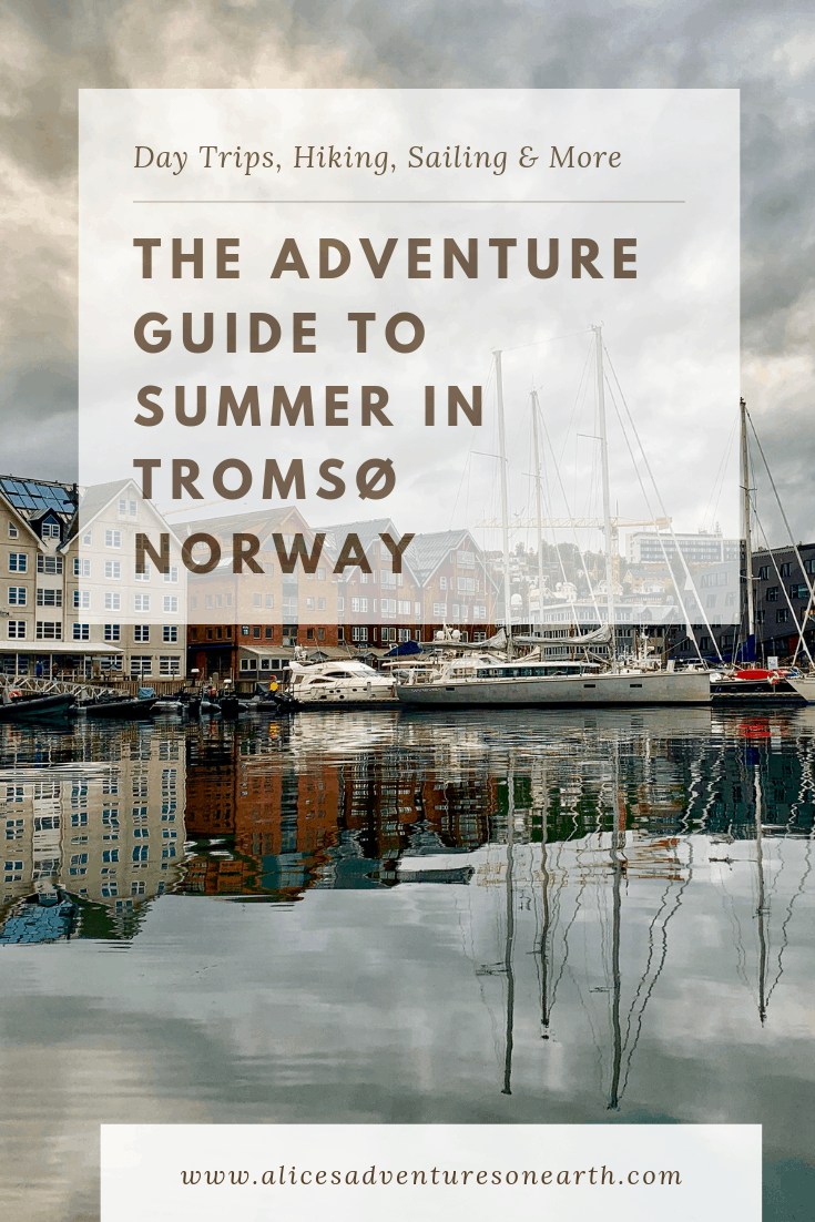 Summer Travel guide to Tromsø. Tromsø is located in Northwestern Norway at 69 degrees North in the Arctic Circle. Coined the gateway to the Arctic, Tromsø is part of a rich history of arctic exploration that dates back centuries. An easy to get to city with great flights from Oslo it is the best starting point for arctic adventures in both winter and summer. Surrounded by mountains and beautiful fjords that interconnect with other islands and wildlands, Tromsø is an outdoor lovers haven. #norway #tromso #summertravel