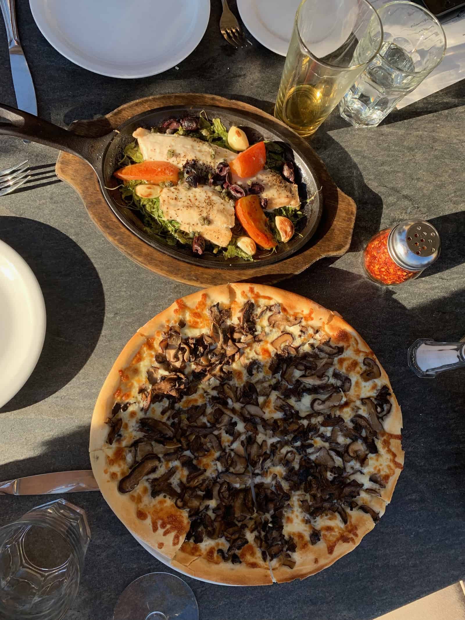 Branzino and a Funghi Pizza at Servino in Tiburon 