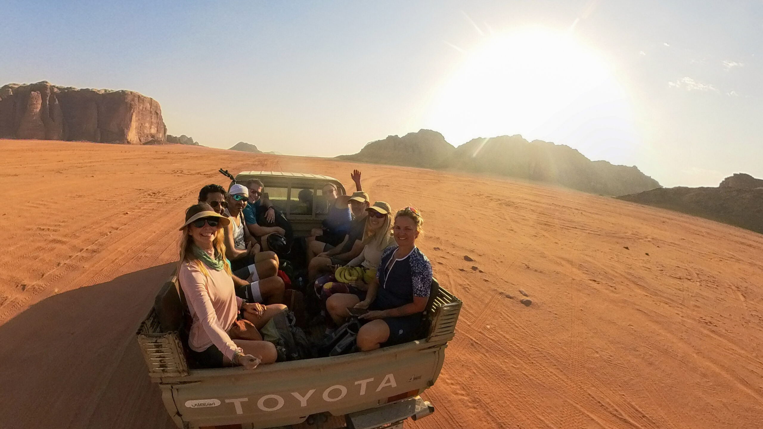 People riding through the Wadi Rum desert as part of Terhaal Adventures multi day tour 