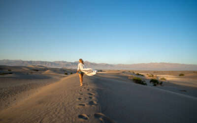 Alice in Death Valley National Park atop the Mesquite Sand Dunes