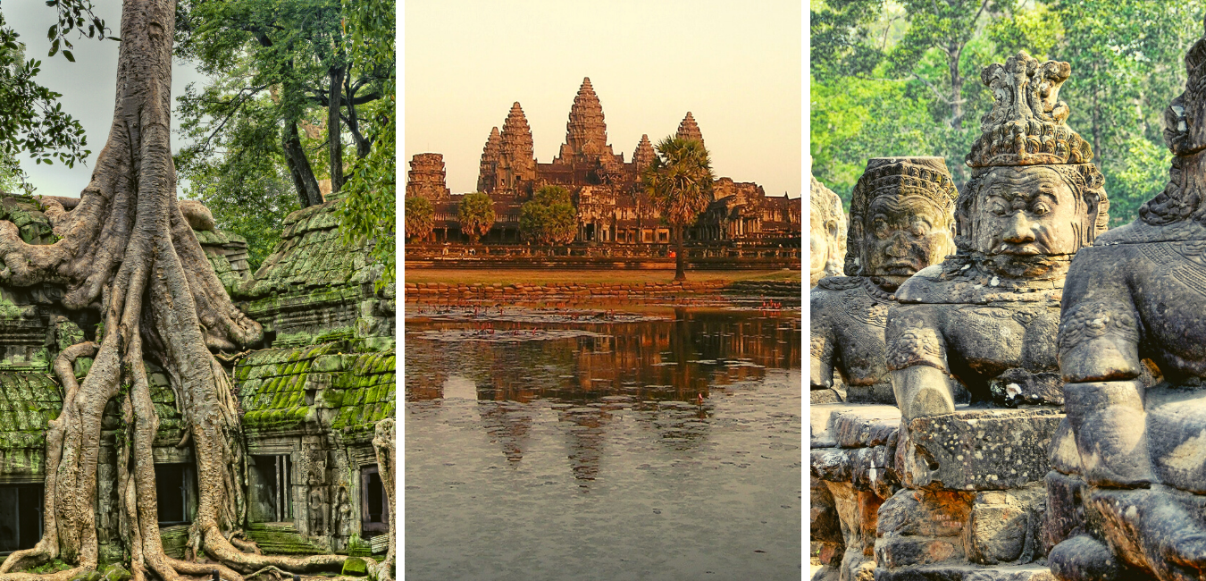 Three images of Angkor Wat, Cambodia
