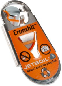 CrunchIt Butane Canister Recylcing Tool is shown in the orange color as part of an outdoor holiday gift guide for 2024