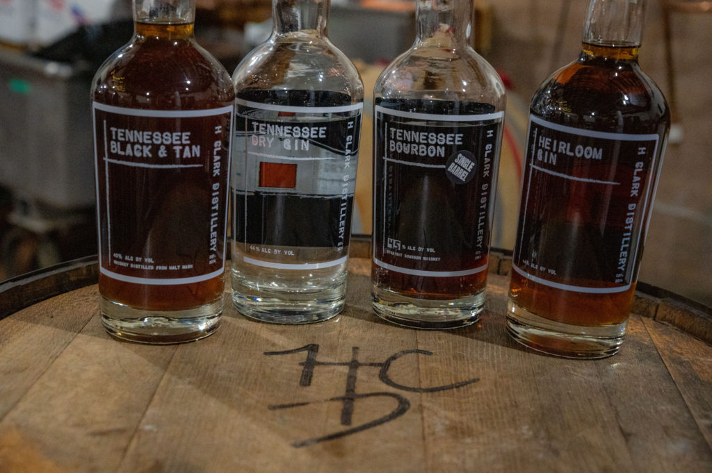 4 bottles of whiskey at H Clark Distillery