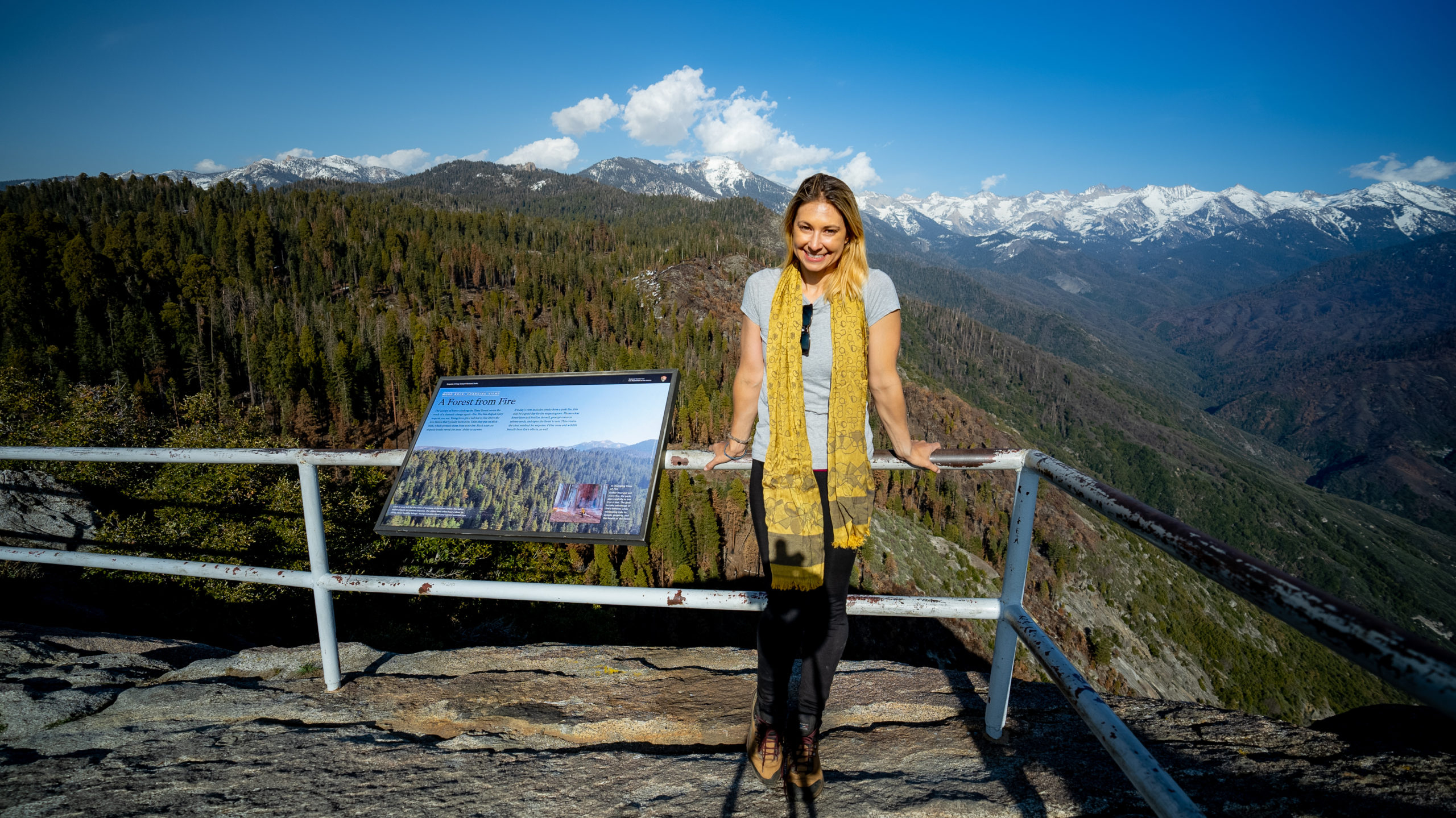 Alice at the top of Moro Rock in Sequoia National park 