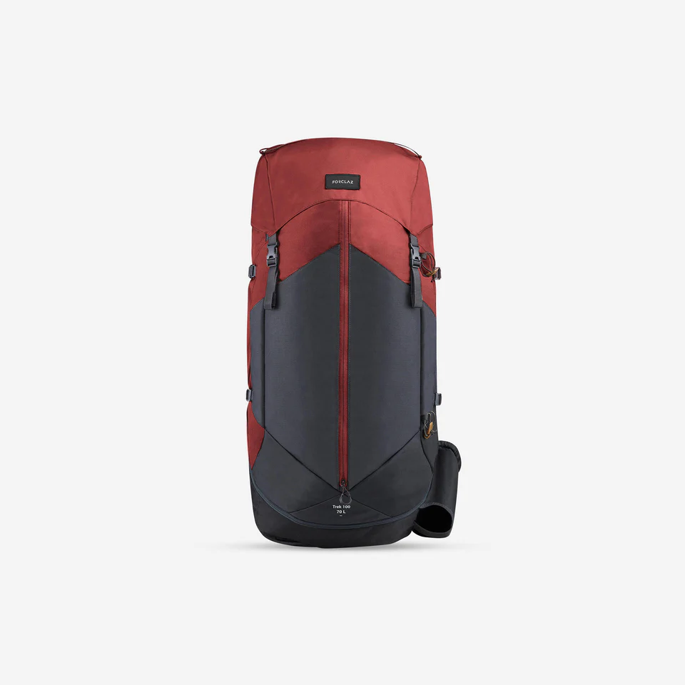 Decathlon Forclaz Men's MT100 Backpacking Pack shown in red as part of a holiday gift guide for outdoor adventurers