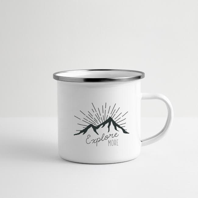 Pictured is the Explore More camp mug from the Adventure Shop at Alice's Adventures on Earth, included on a list of the top holiday gifts for outdoor lovers in 2024