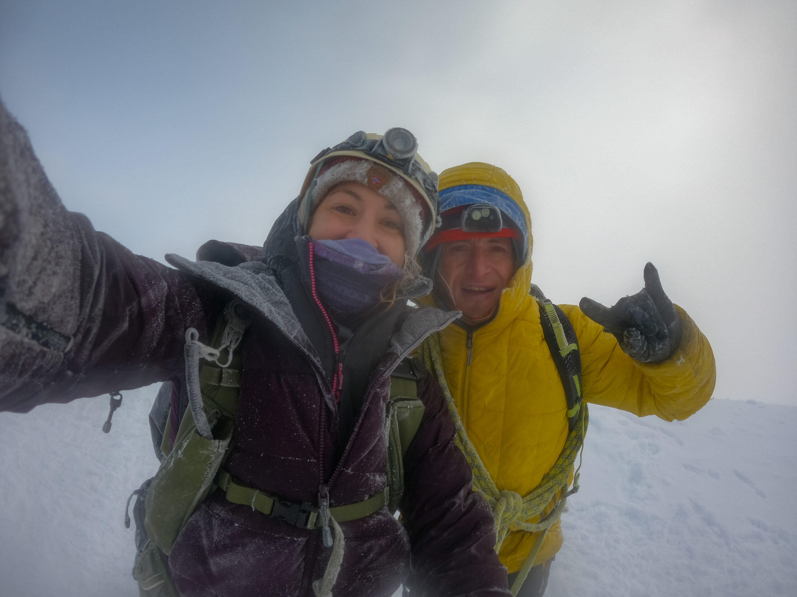 Fabian and Alice on the Summit of Cotopaxi volcano 