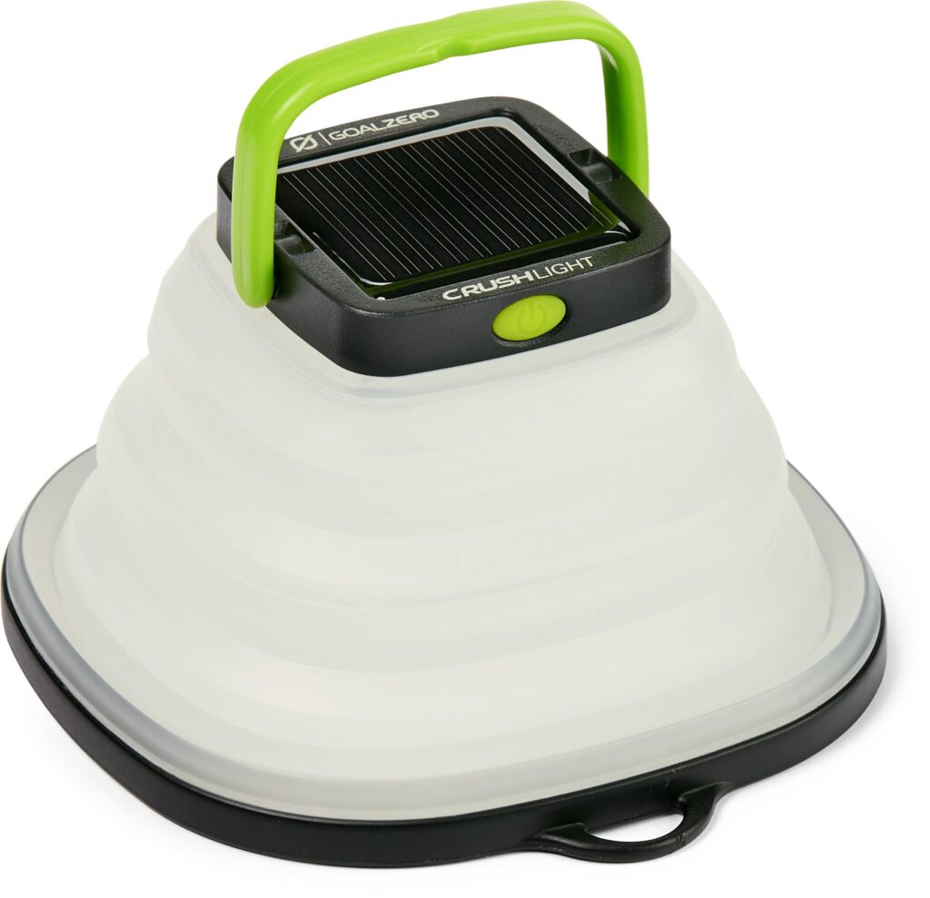 Shown is one of the best 2024 outdoor holiday gift guide entries, a Goal Zero Crush Light Lantern against a white background with lime green handle