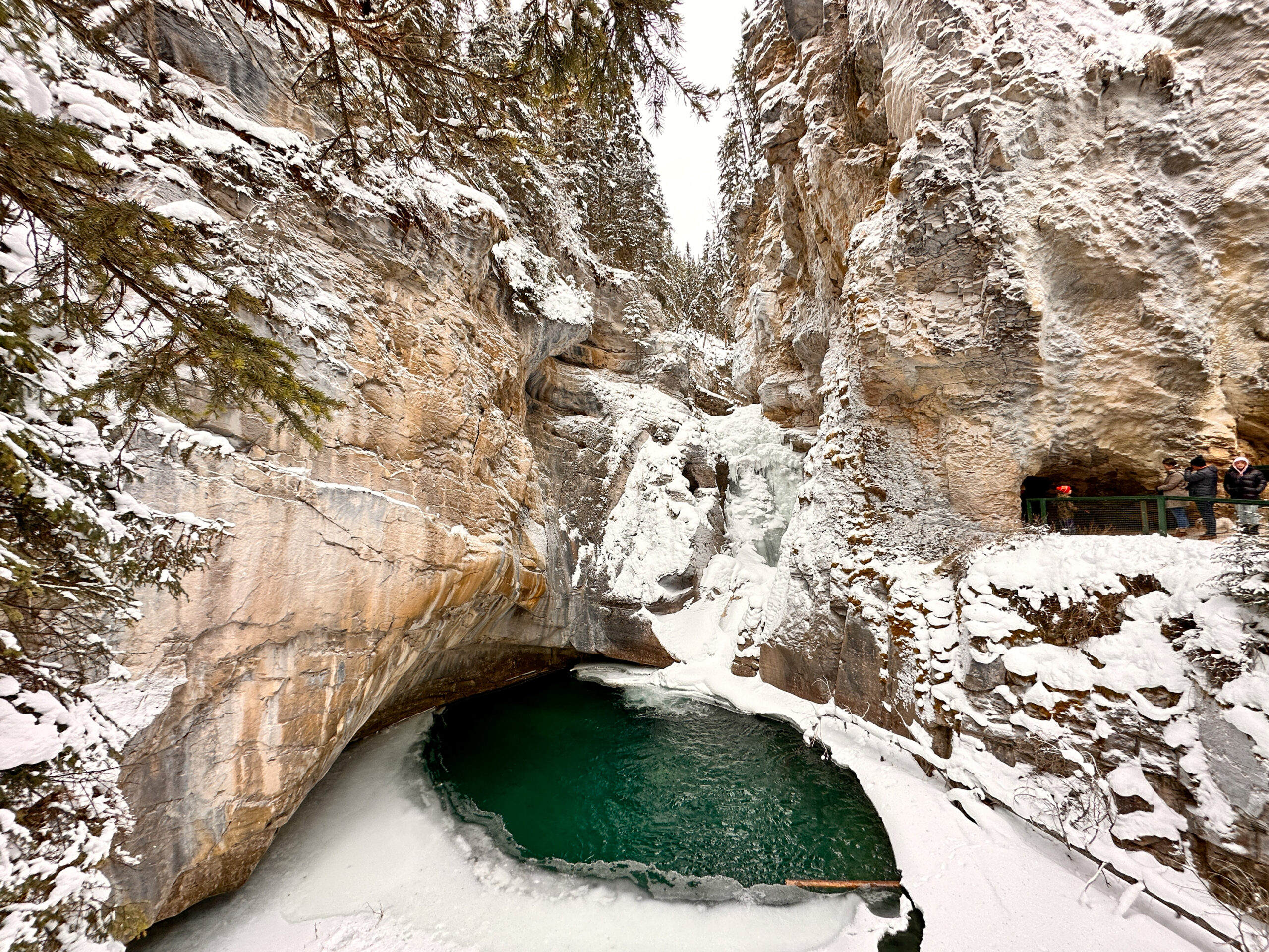 Water at the frozen Johnston Canyon in Banff National Park 