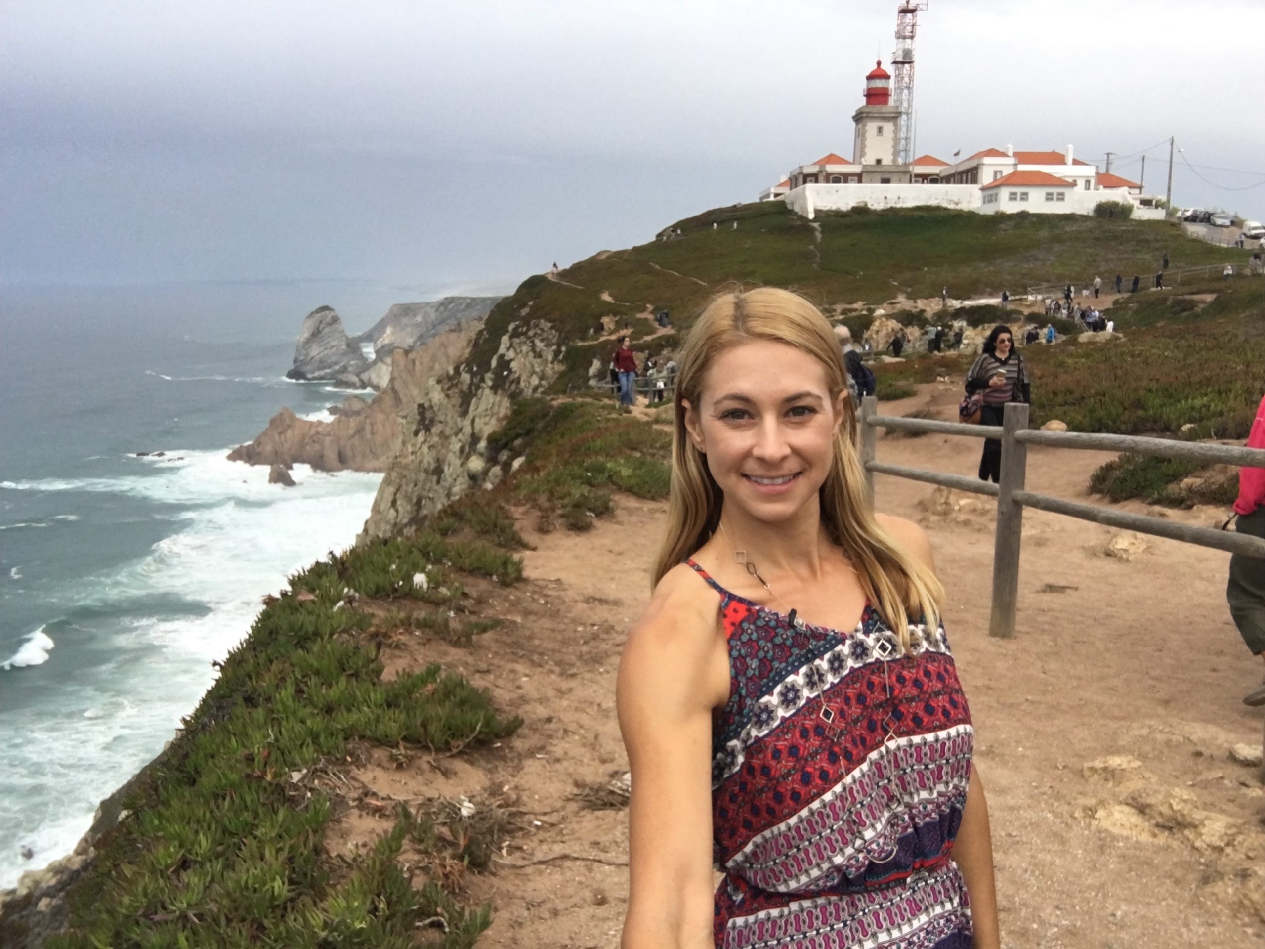 Alice at Cabo De Roca the easternmost point in Europe 