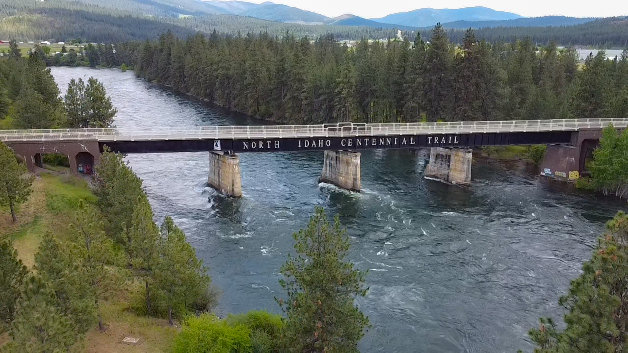 Aerial view of the Centennial Trail a 80+ Mile route from spokane into idaho