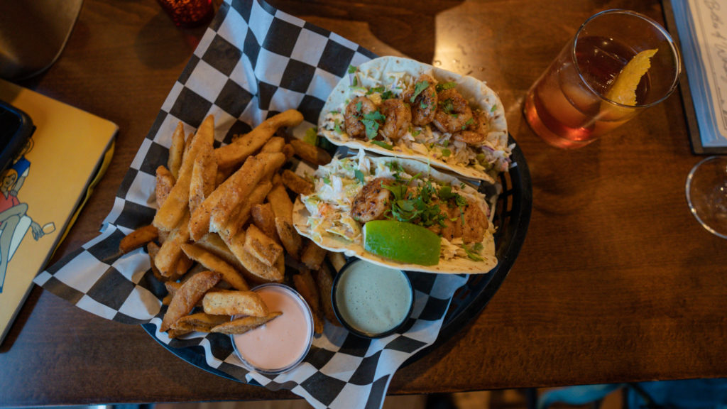 shrimp tacos and french fries