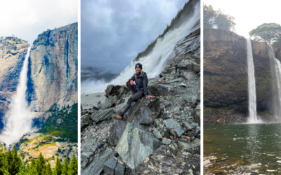 Three images showing different waterfalls around the US