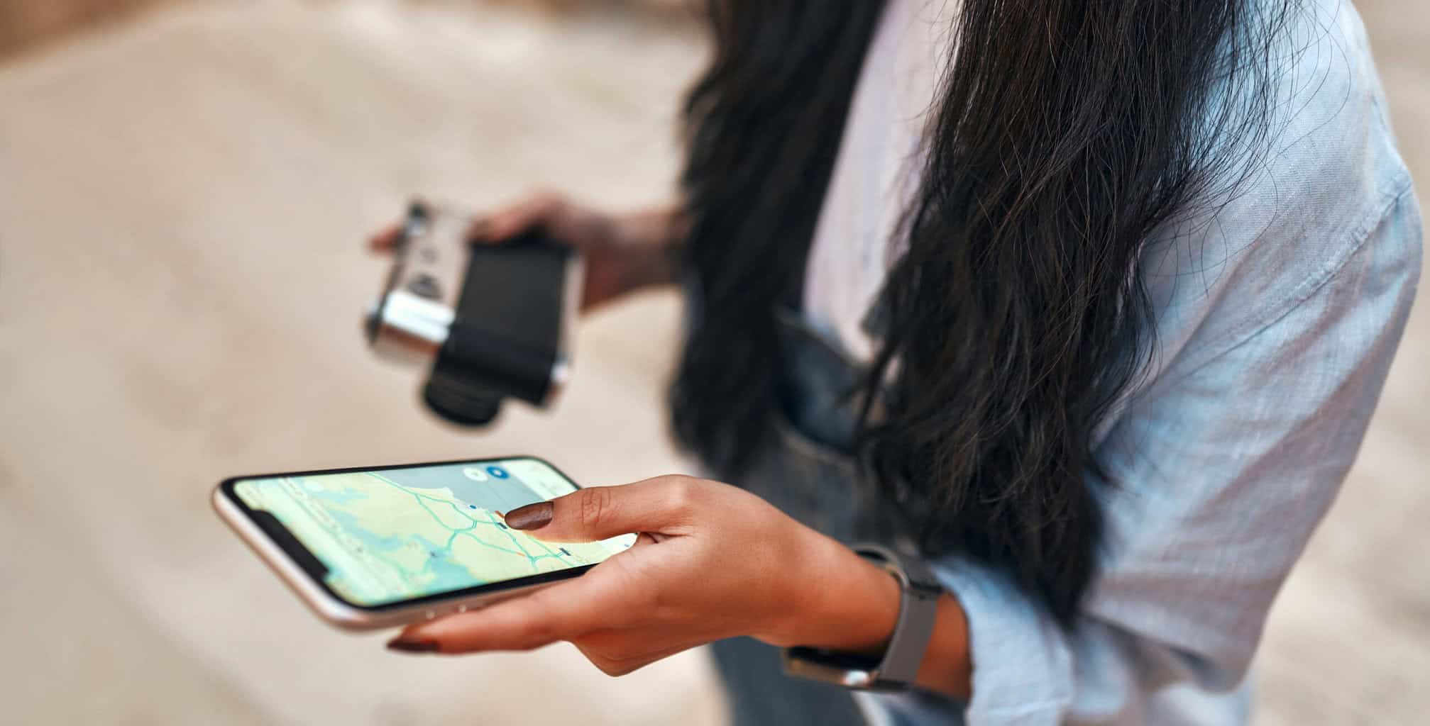 Asian female tourist student on city streets