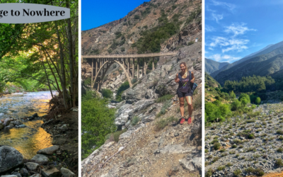 Three images of the Bridge to Nowhere hike, California