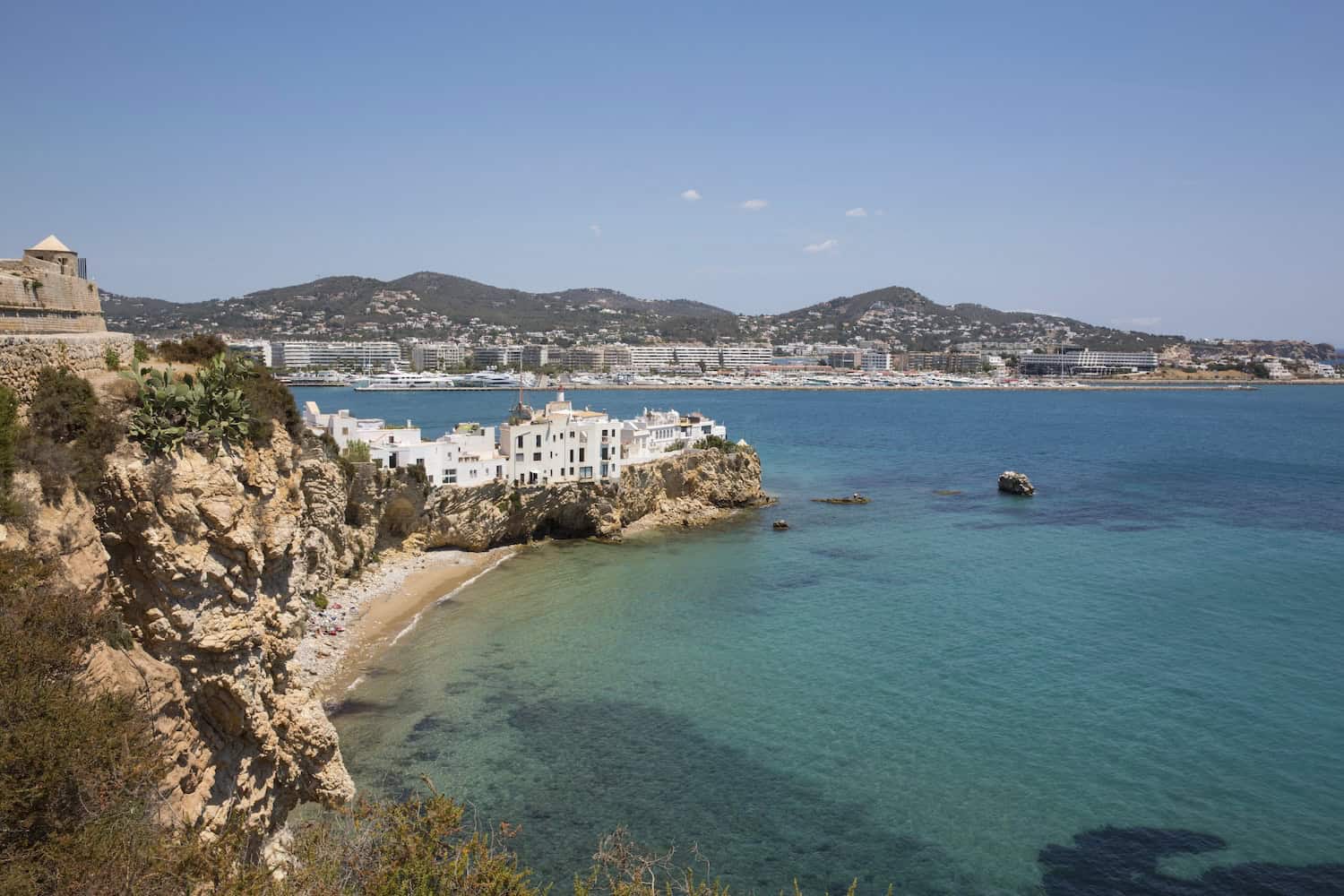 Elevated view to old town, Ibiza, Spain
