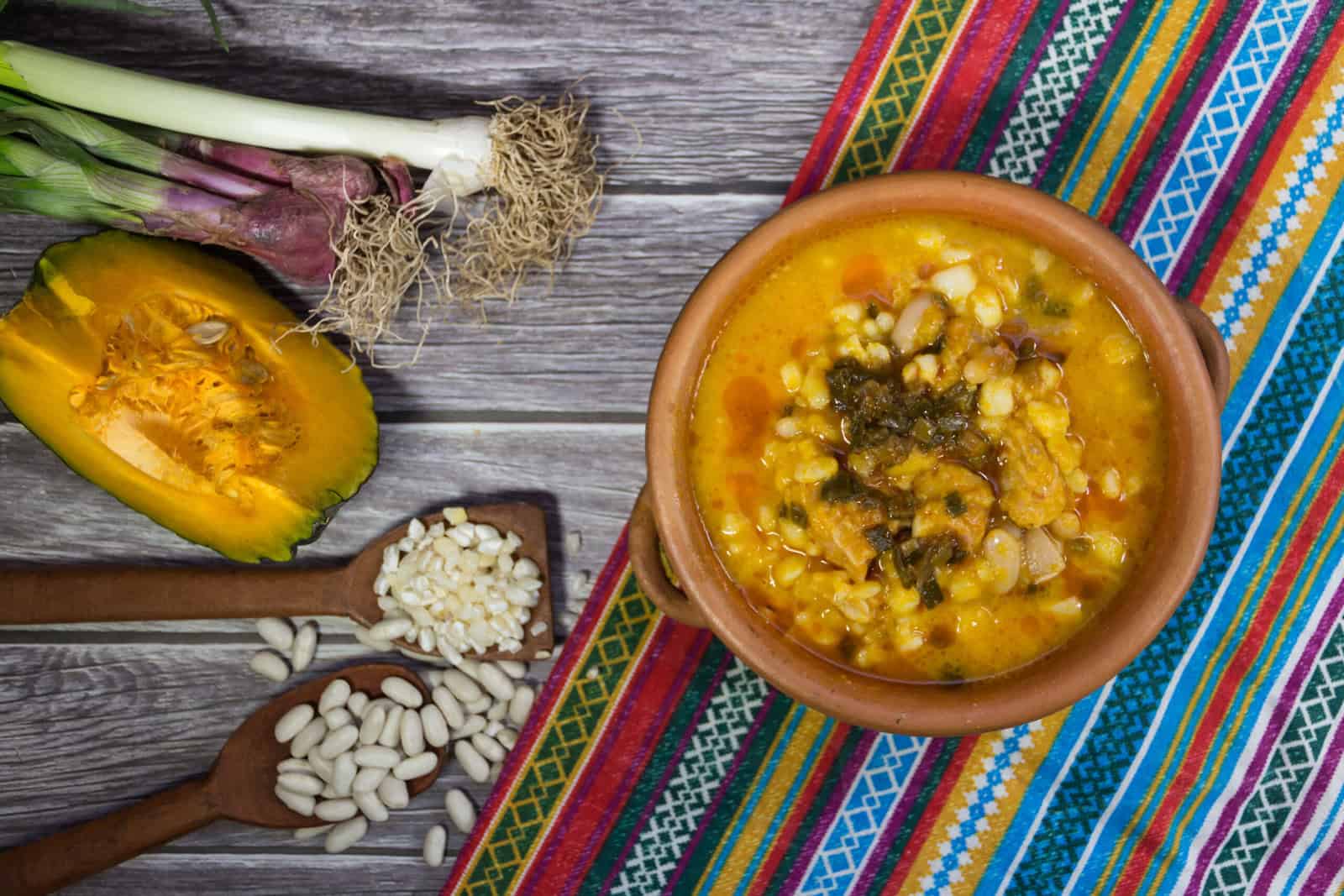 Northern locro dish and ingredients, typical to celebrate national days in Argentina. Traditional gastronomy