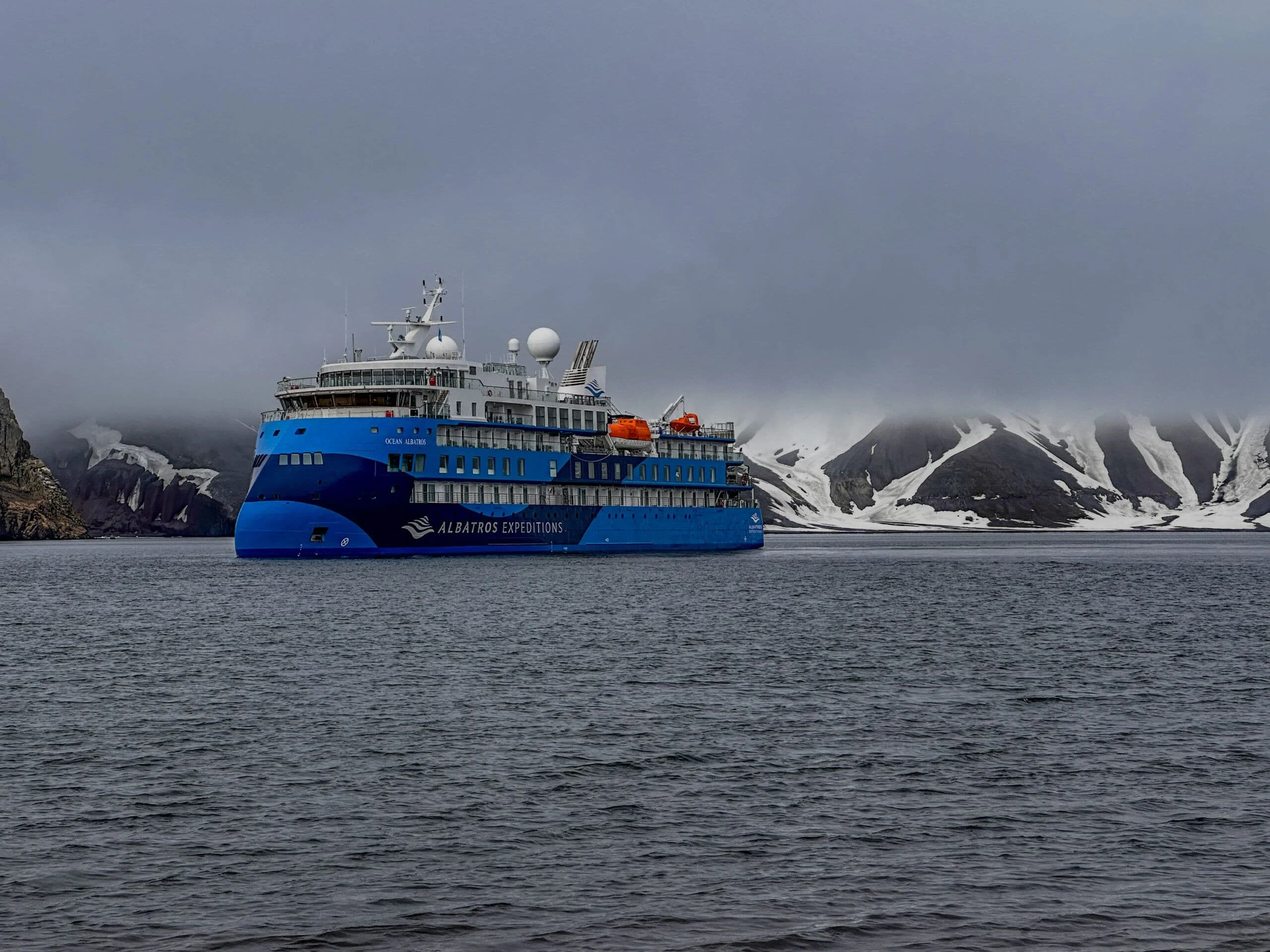 An expedition ship in Antarctic waters