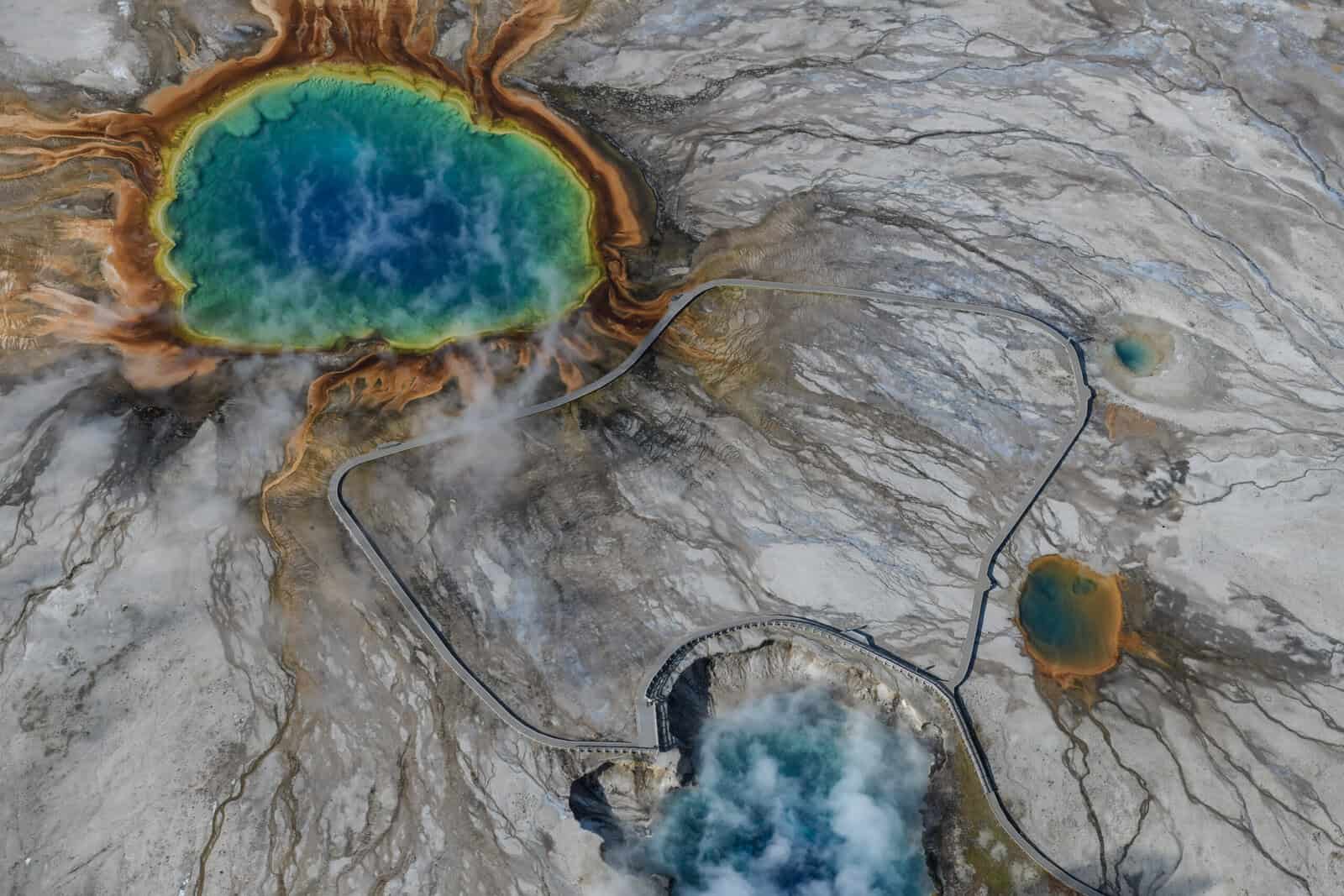 Aerial View of the Grand Prismatic in Yellowstone National Park USA 