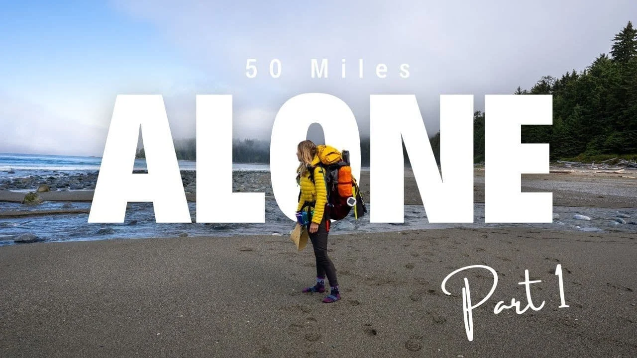 Episode thumbnail: Alice with a backpack on a misty coastal trail, titled “Alone”